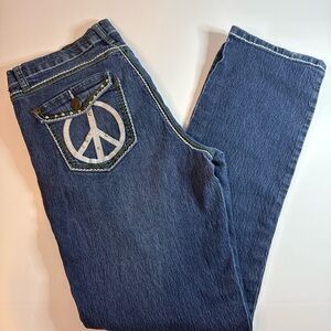 Vintage Makaveli Woman’s Size 15 Embroidered Denim Jeans Y2K 34x31.5